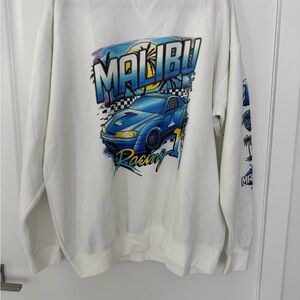 White Malibu Racing Graphic Sweater